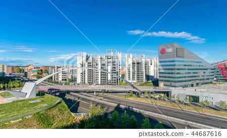 Modern bridge and buildings in the new area of Portello timelapse, Milan, Italy 44687616