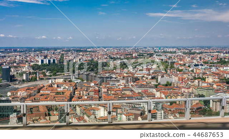 Milan aerial view of residential buildings and the Garibaldi railway station in the business district timelapse Milan aerial view of residential buildings and the Garibaldi railway station in the business district timelapse 44687653