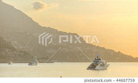 Sunrise view of sea and landscape timelapse from Beaulieu sur mer, France. Sunrise view of sea and landscape timelapse from Beaulieu sur mer, France. 44687759