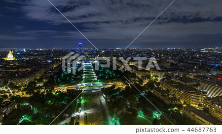 Aerial Night timelapse view of Paris City and Field of Mars shot on the top of Eiffel Tower Aerial Night timelapse view of Paris City and Field of Mars shot on the top of Eiffel Tower 44687763