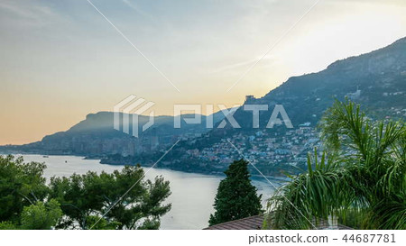 Cityscape timelapse of Monte Carlo, Monaco during summer sunset. 44687781