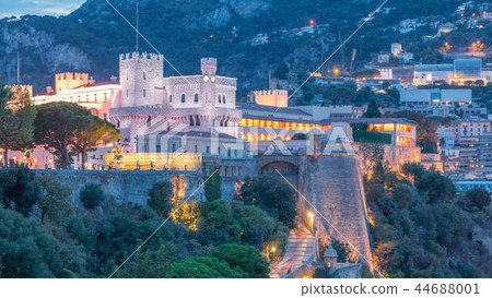 Prince's Palace of Monaco day to night timelapse with observation deck 44688001