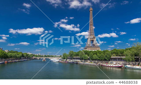 The Eiffel tower timelapse hyperlapse from bridge over the river Seine in Paris 44688038