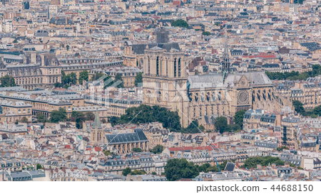 Top view of Paris skyline from observation deck of Montparnasse tower timelapse. Main landmarks of european megapolis. Paris, France Top view of Paris skyline from observation deck of Montparnasse tower timelapse. Main landmarks of european megapolis. Paris, France 44688150