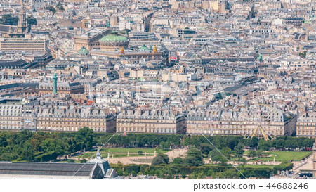 Top view of Paris skyline from observation deck of Montparnasse tower timelapse. Main landmarks of european megapolis. Paris, France Top view of Paris skyline from observation deck of Montparnasse tower timelapse. Main landmarks of european megapolis. Paris, France 44688246