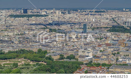Top view of Paris skyline from observation deck of Montparnasse tower timelapse. Main landmarks of european megapolis. Paris, France Top view of Paris skyline from observation deck of Montparnasse tower timelapse. Main landmarks of european megapolis. Paris, France 44688253