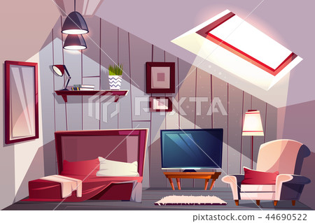 Guest bedroom on attic cartoon vector interior Guest bedroom on attic cartoon vector interior 44690522