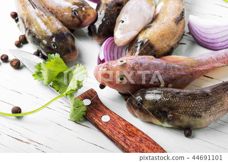 Raw fish on cutting board 44691101