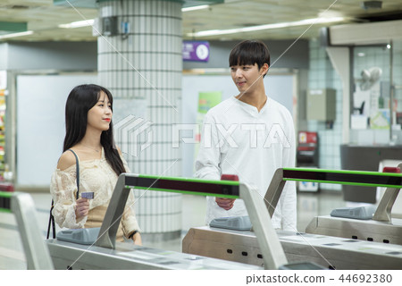Couple, subway, date Couple, subway, date 44692380