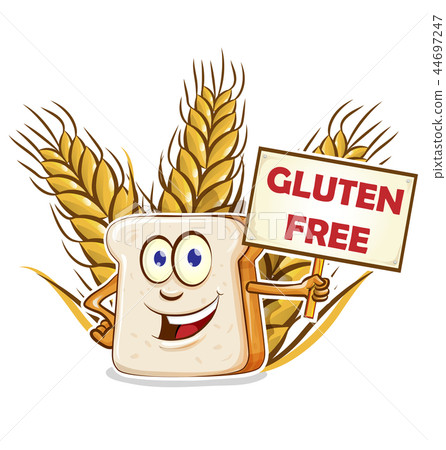 bread cartoon with gluten free signboard 44697247