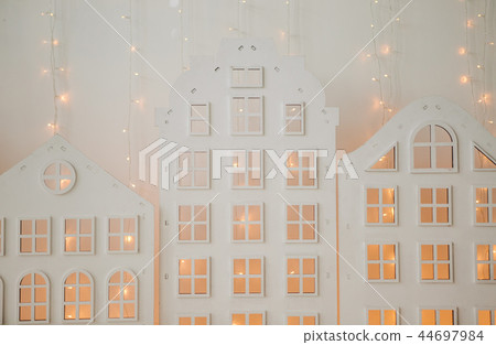 New Years glowing city buildings garlands lights New Years glowing city buildings garlands lights 44697984