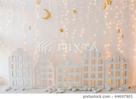 New Years glowing city buildings garlands lights New Years glowing city buildings garlands lights 44697985