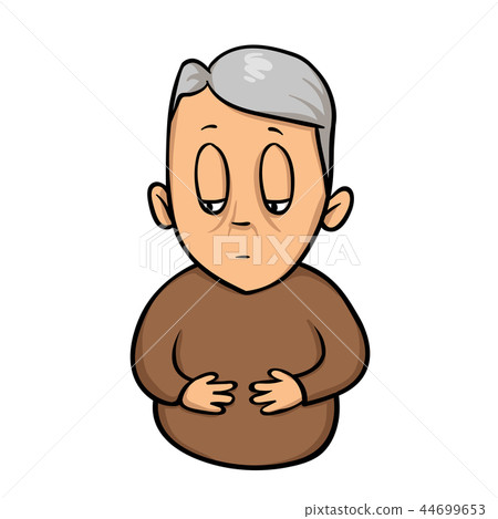 Sad old man with hands on his stomach. Gut problems, belly cramps. Flat vector illustration Sad old man with hands on his stomach. Gut problems, belly cramps. Flat vector illustration 44699653