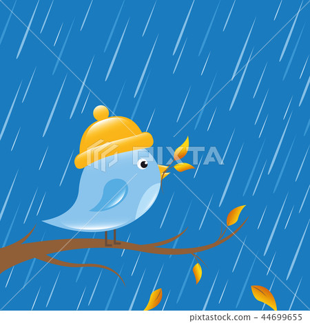 little bird in autumn on a rainy day cartoon 44699655