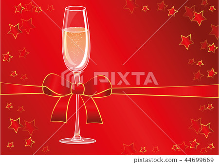 champagne glass with red bow and stars background champagne glass with red bow and stars background 44699669
