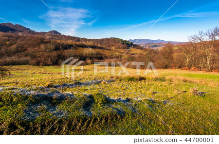 beautiful morning scenery with hoar on the grass beautiful morning scenery with hoar on the grass 44700001