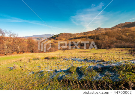 beautiful morning scenery with hoar on the grass beautiful morning scenery with hoar on the grass 44700002