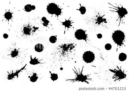 Set of black ink splashes and drops. Different handdrawn spray design elements. Blobs and spatters 44701213