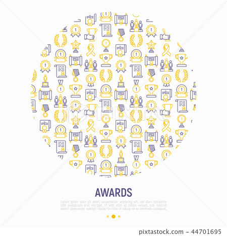 Awards concept in circle with thin line icons - Stock Illustration ...