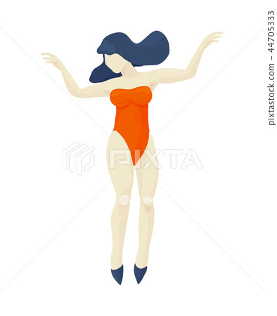 Dancing girl in orange bikini swimsuit concept isolated. Vector flat illustration in trendy style 44705333