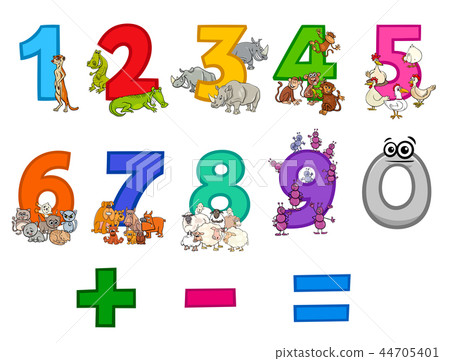 educational numbers set with funny cartoon animals 44705401