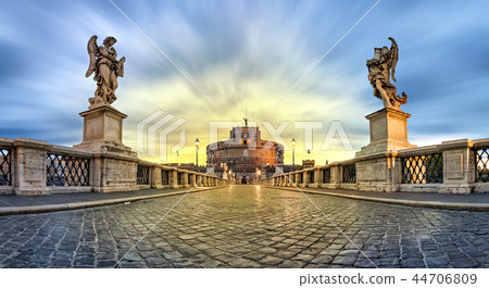 Sant'Angelo bridge on sunrise in Rome, Italy 44706809