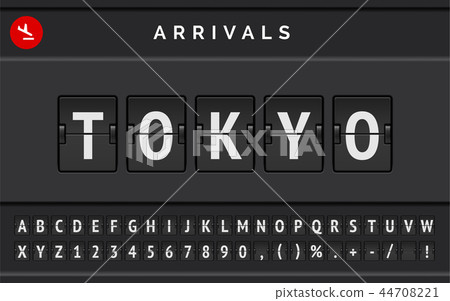 Flight flip board font displays airport departure destination in Japan Tokyo . Vector illustration 44708221