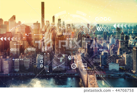 Technology arrow screen with New York City Technology arrow screen with New York City 44708758