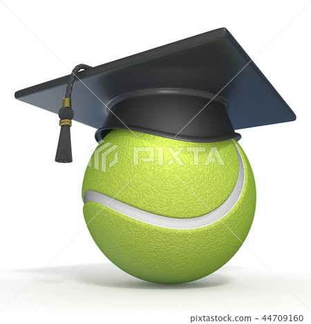 Graduation cap on tennis ball 3D 44709160