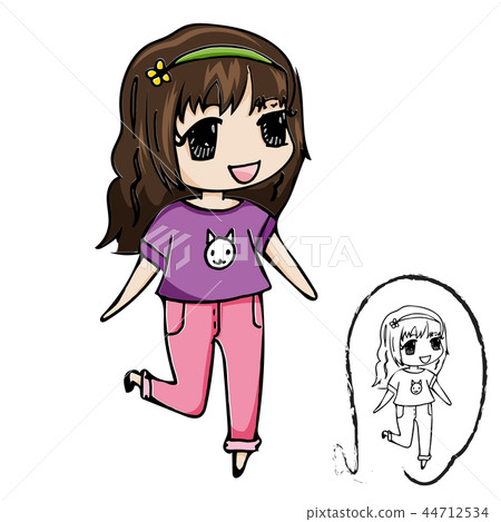cute girl cartoon character doodle - Stock Illustration [44712534] - PIXTA