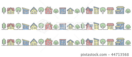 Deformed house and tree line (Handwriting style line drawing and graffiti style coloring) Deformed house and tree line (Handwriting style line drawing and graffiti style coloring) 44713568