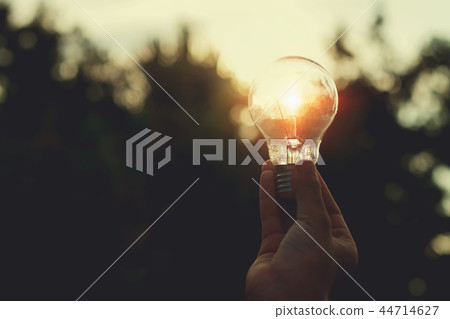concept solar energy. hand holding lightbulb 44714627