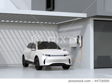 Image of an electric SUV charging to a charging station at home 44716000