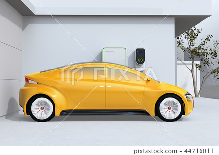 Image of an electric car charging to a charging station at home Image of an electric car charging to a charging station at home 44716011
