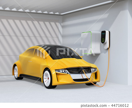 Image of an electric car charging to a charging station at home Image of an electric car charging to a charging station at home 44716012