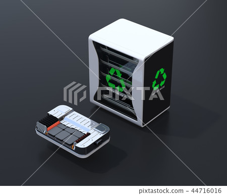 EV的圖像使用了電池再用系統和汽車電池裁減模型在黑背景 EV的圖像使用了電池再用系統和汽車電池裁減模型在黑背景 44716016