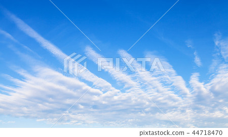 panoramic view of blue sky with palm shaped clouds panoramic view of blue sky with palm shaped clouds 44718470