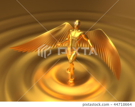 golden angelic character rising from liquid gold. 3d illustration golden angelic character rising from liquid gold. 3d illustration 44718664