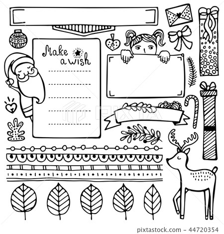 Bullet journal Christmas vector elements  44720354