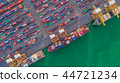 Aerial view container ship and warehouse. 44721234