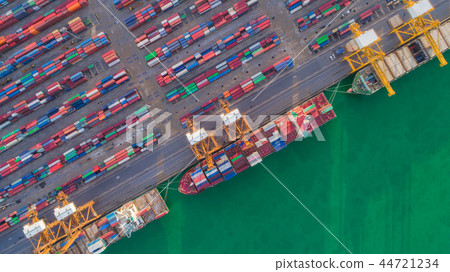 Aerial view container ship and warehouse. 44721234