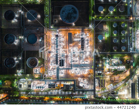 Oil refinery factory at night for energy or gas. Oil refinery factory at night for energy or gas. 44721240