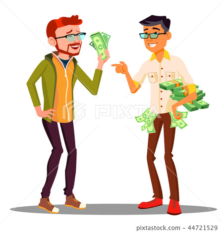 Different Salaries Of Office Staff, One Employee With Bills In Hand, Another With Stack Of Money Different Salaries Of Office Staff, One Employee With Bills In Hand, Another With Stack Of Money 44721529