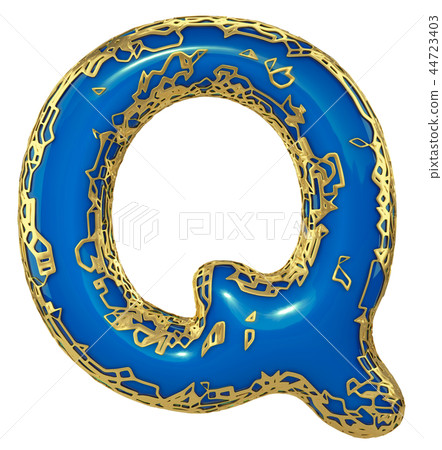 Golden shining metallic 3D with blue paint symbol capital letter Q - uppercase isolated on white. 3d 44723403