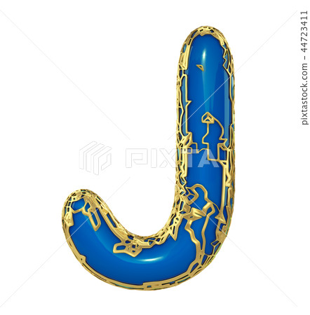 Golden shining metallic 3D with blue paint symbol capital letter J - uppercase isolated on white. 3d Golden shining metallic 3D with blue paint symbol capital letter J - uppercase isolated on white. 3d 44723411