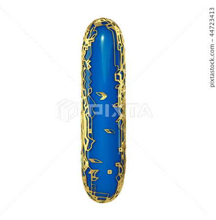 Golden shining metallic 3D with blue paint symbol capital letter I - uppercase isolated on white. 3d Golden shining metallic 3D with blue paint symbol capital letter I - uppercase isolated on white. 3d 44723413
