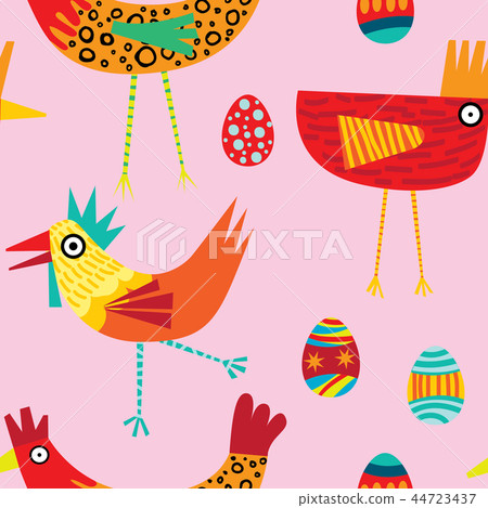 Vector chickens seamless pattern on pink backgroun 44723437