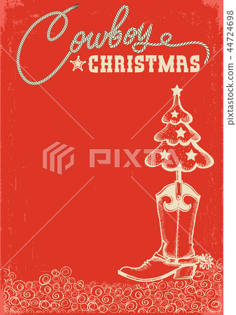 Western red christmas card with cowboy boot 44724698