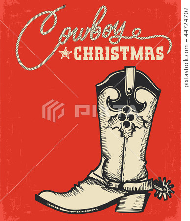 Western red christmas card with cowboy boot Western red christmas card with cowboy boot 44724702