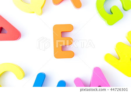 E letters in English made from wood bright colors. E letters in English made from wood bright colors. 44726301